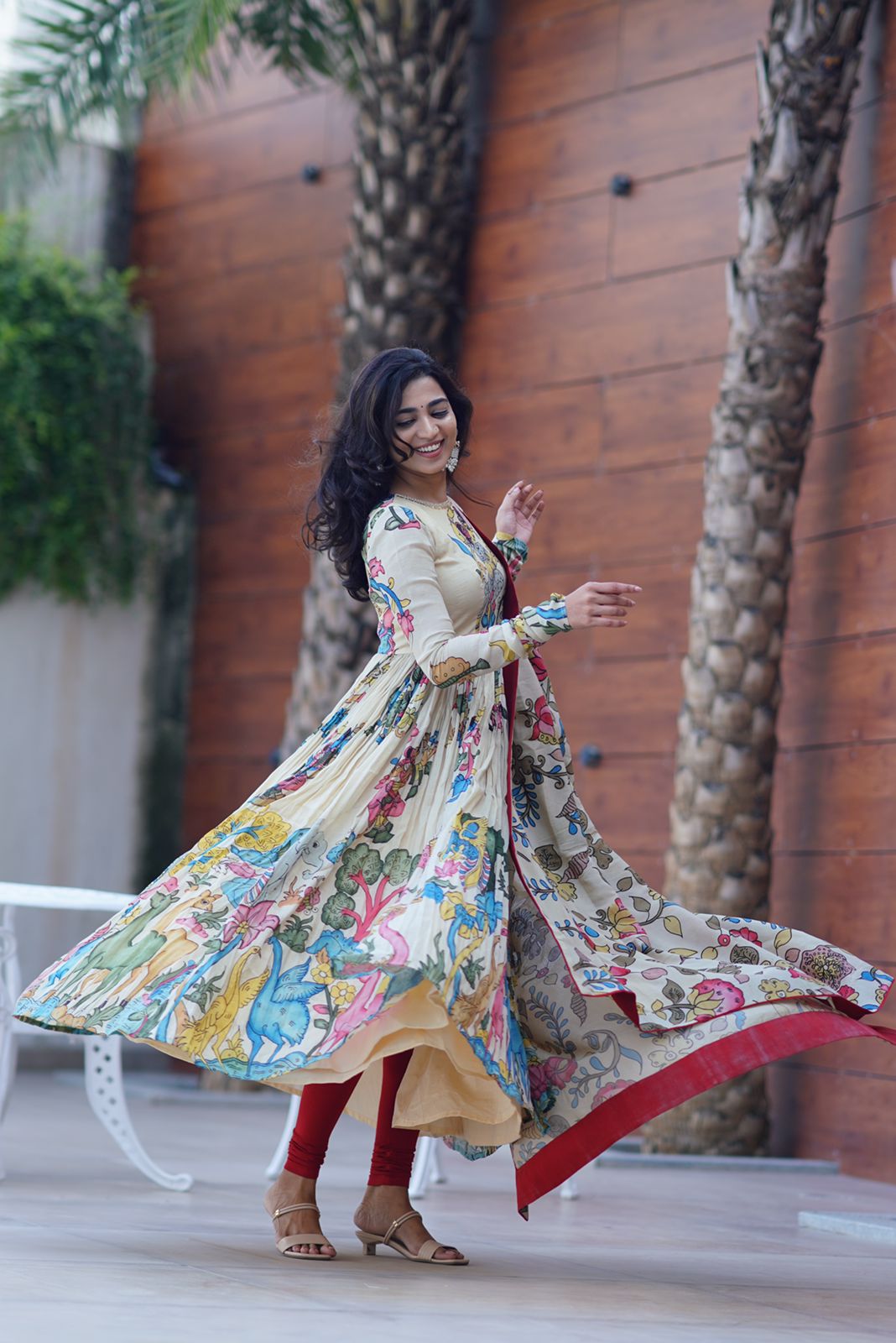 kalamkari anarkali dress designs PURE CHINON KALAMKARI ANARKALI GOWN KURTI COLORFUL Design Purple / M (38")
