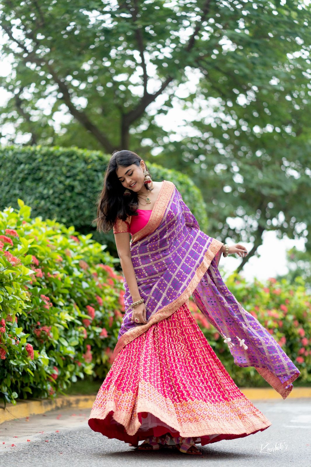 Variant of Pink Bandani Lehenga presented, highlighting a different shade and pattern in Bandani style, expanding pink color choices.