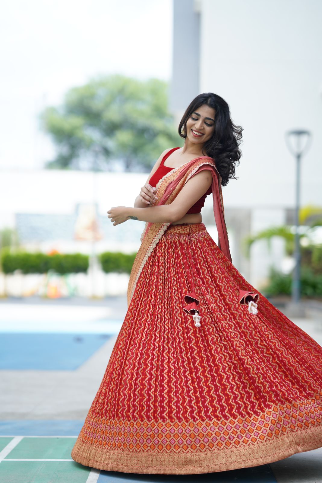 Red Bandhani Lehenga