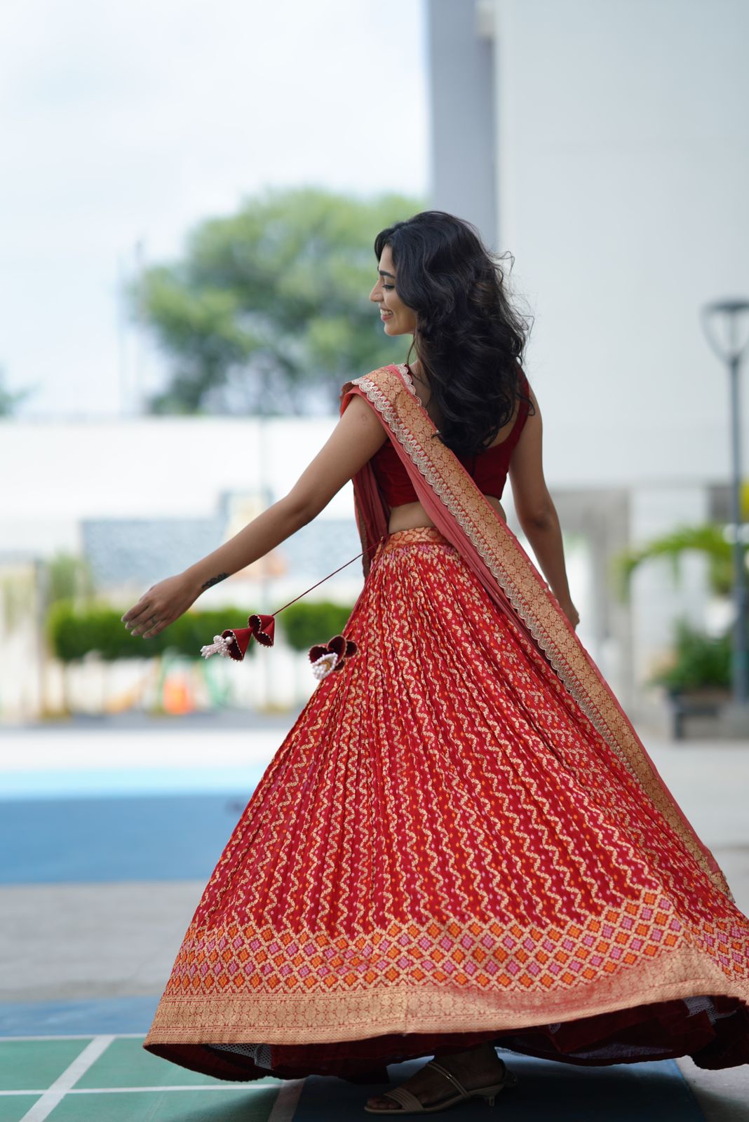 Red Bandhani Lehenga