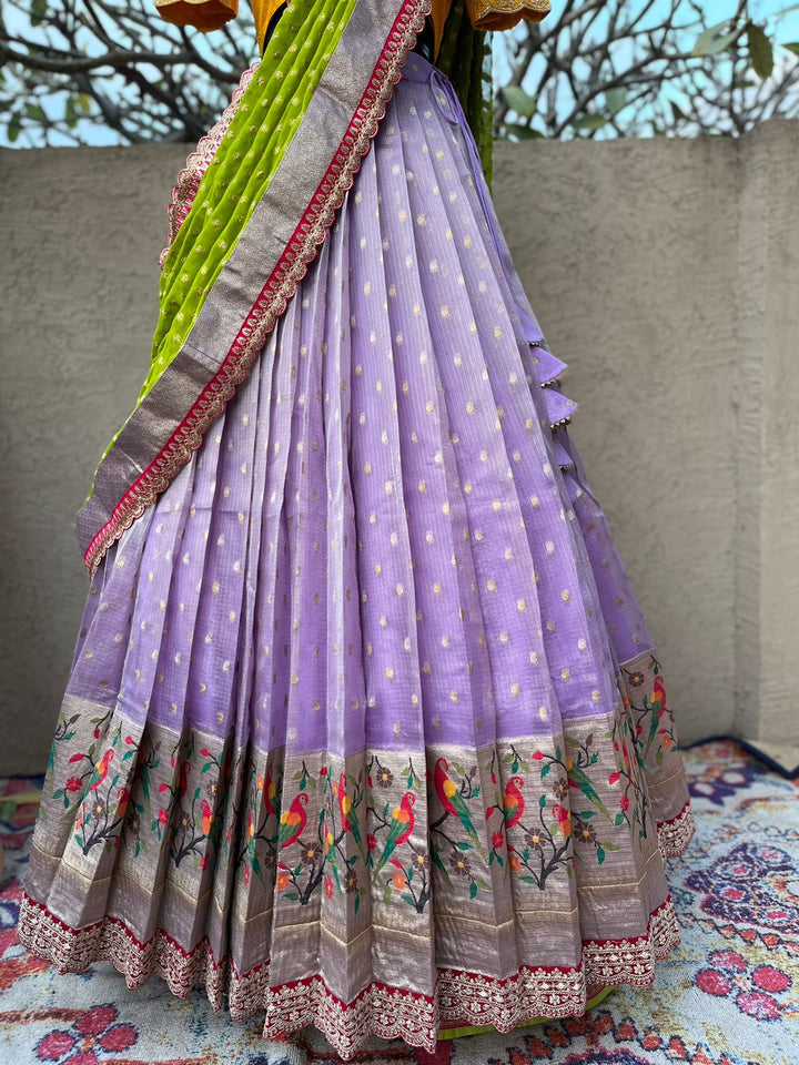 Lavender Pure Kota Silk Lehenga