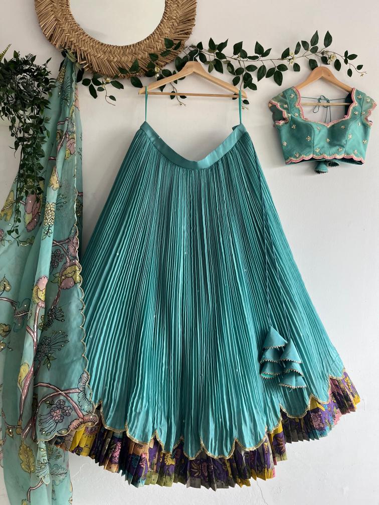 Sea Blue Tissue Lehenga