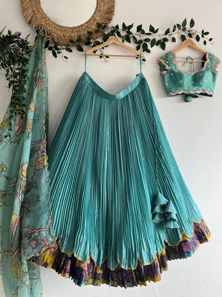 Sea Blue Tissue Lehenga
