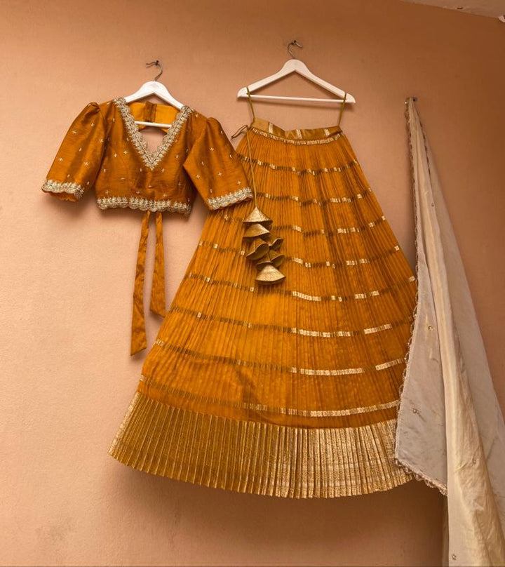 Mustard Organza Silk Lehenga