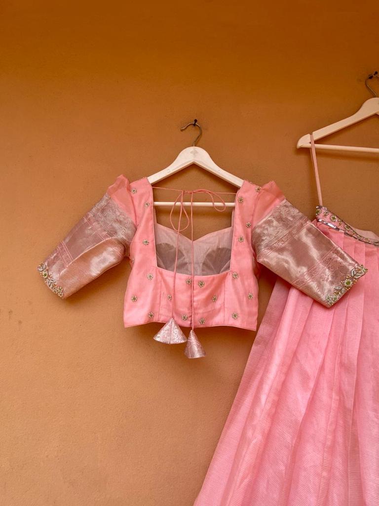 Mangalgiri Baby Pink Lehenga