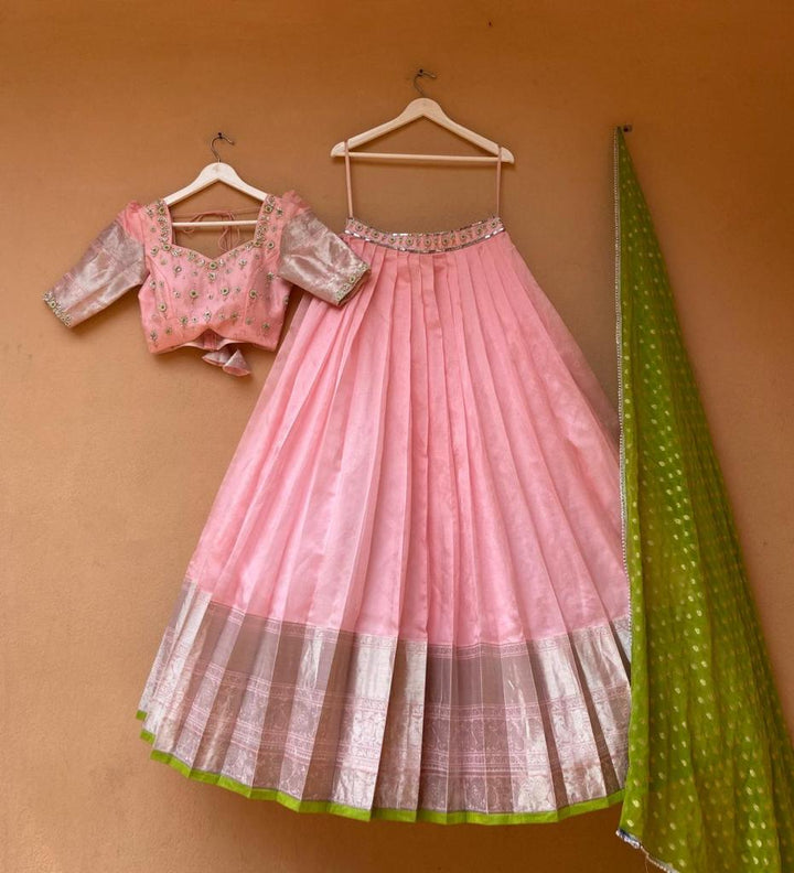 Mangalgiri Baby Pink Lehenga