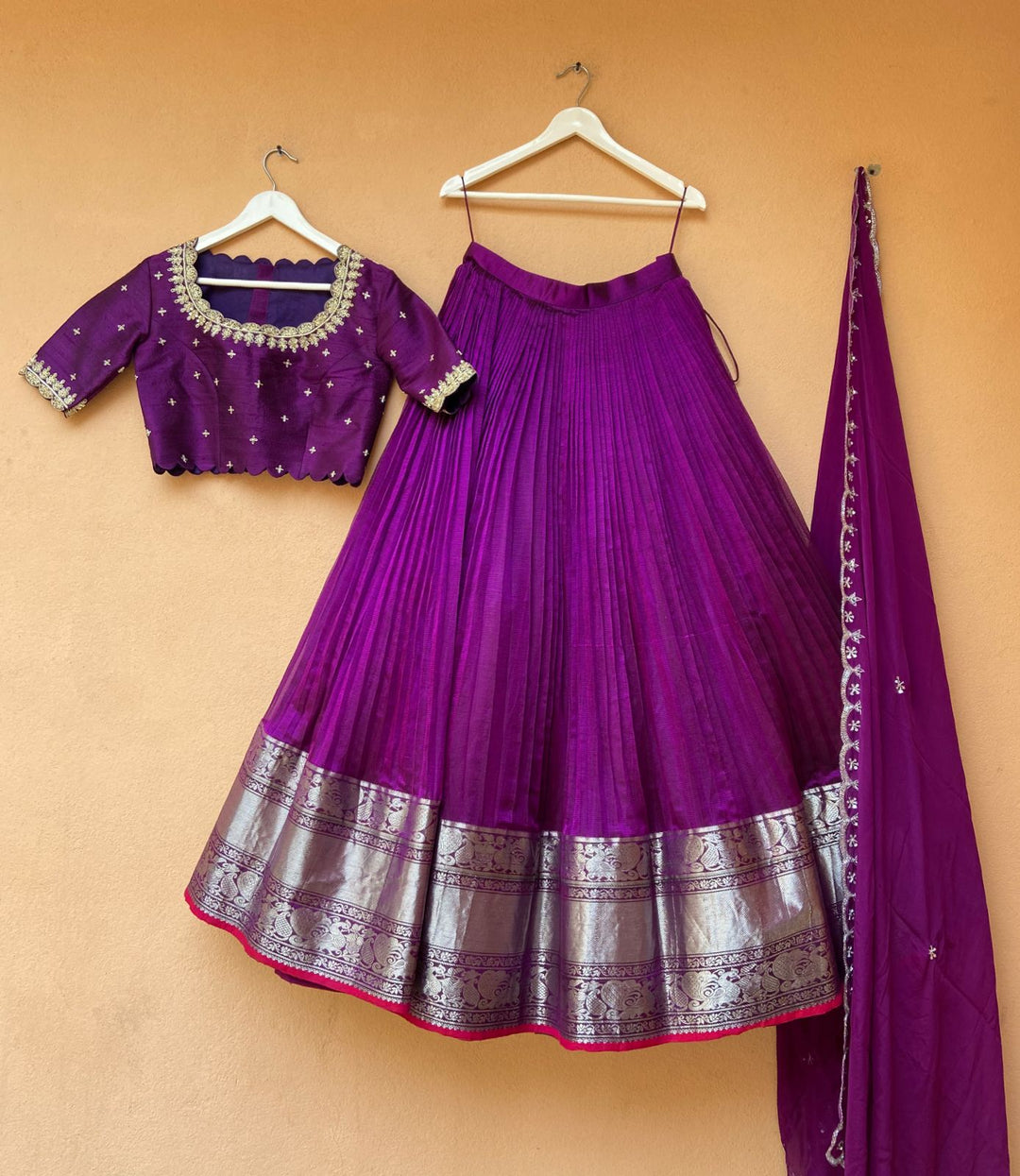 Purple Mangalgiri Silk Lehenga