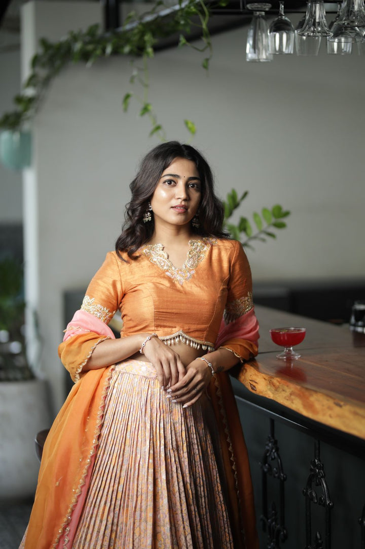 PeachishOrange Bandhani Lehenga