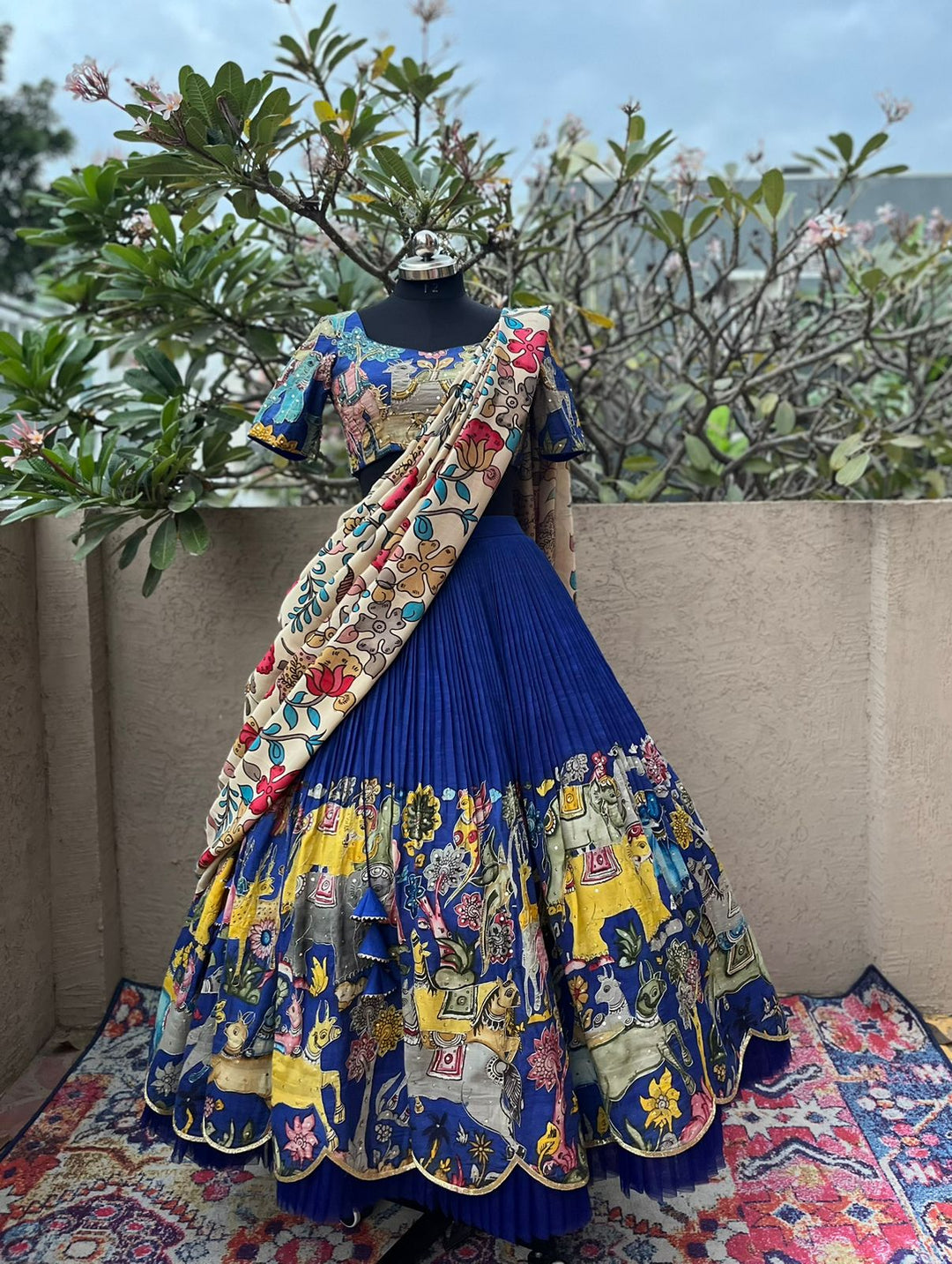 BrinjalishBlue Kalamkari Silk Lehenga by myRiti