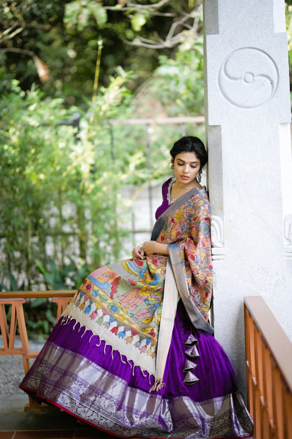 Luxurious Purple Mangalgiri Lehenga from myRiti.com, featuring exquisite traditional motifs on high-quality fabric, perfect for adding a touch of elegance to any festive occasion.