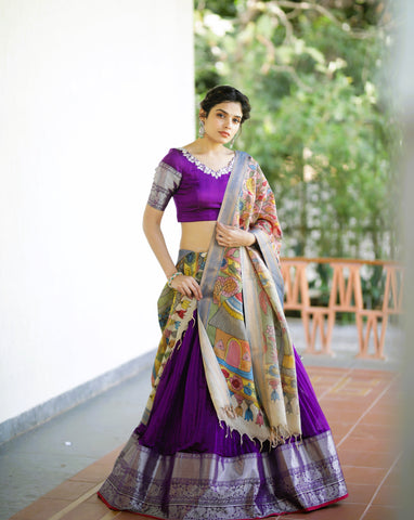 Luxurious Purple Mangalgiri Lehenga from myRiti.com, featuring exquisite traditional motifs on high-quality fabric, perfect for adding a touch of elegance to any festive occasion.