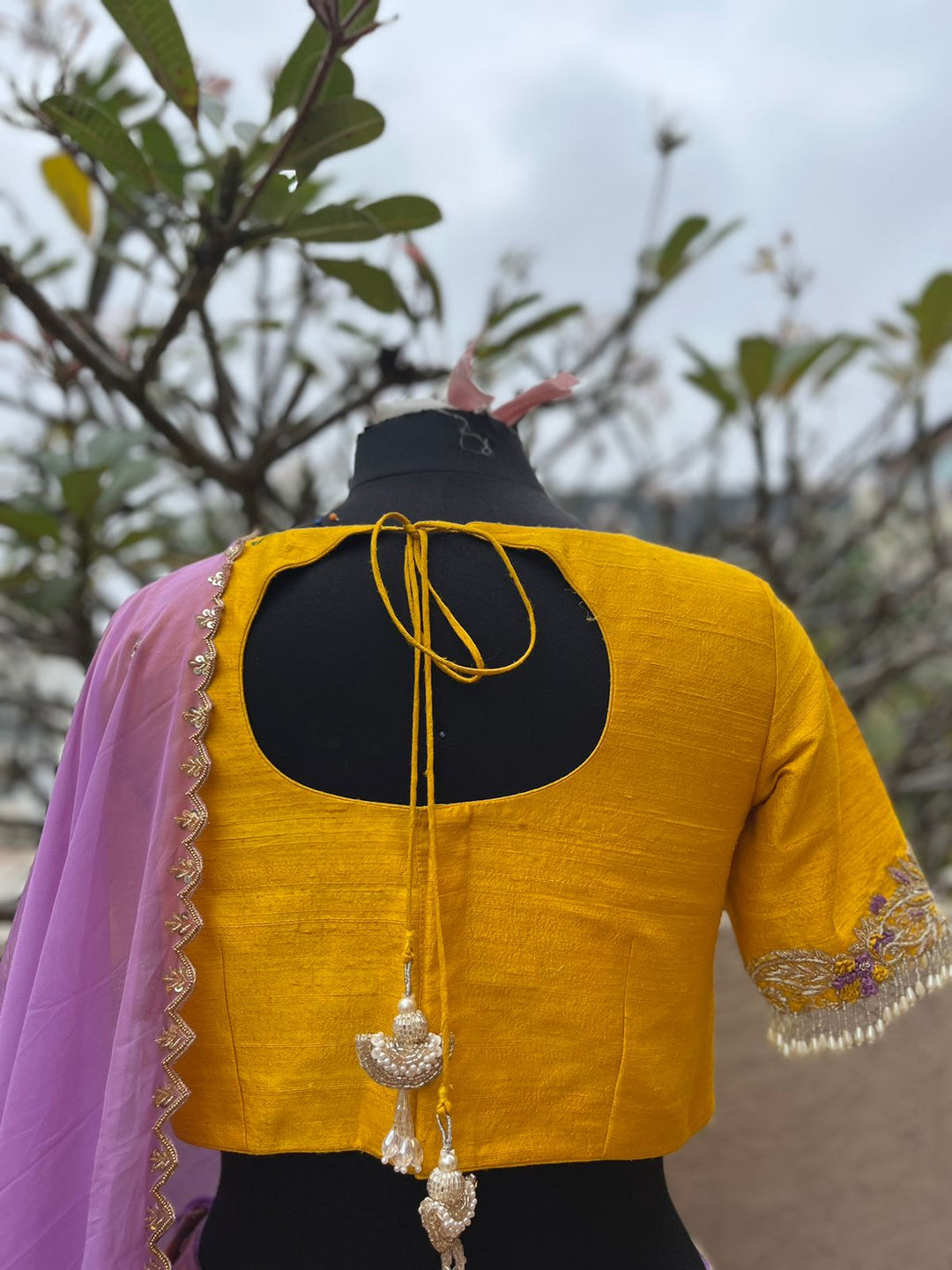 Yellow & Lavendar Bandhani Lehenga