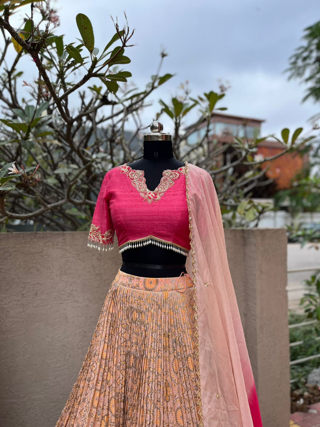 Pink & Peach Bandhani Lehenga