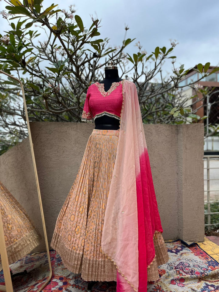 Pink & Peach Bandhani Lehenga