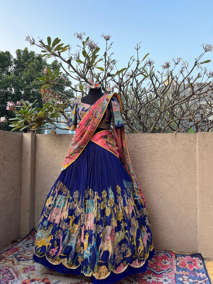 BrinjalishBlue Kalamkari Silk Lehenga