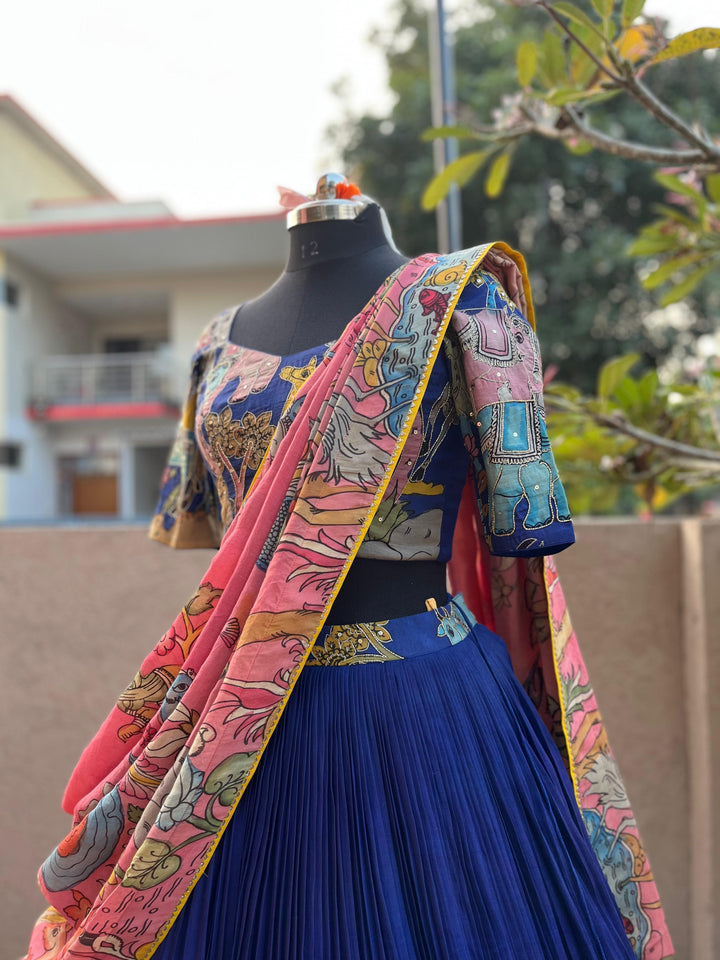 BrinjalishBlue Kalamkari Silk Lehenga