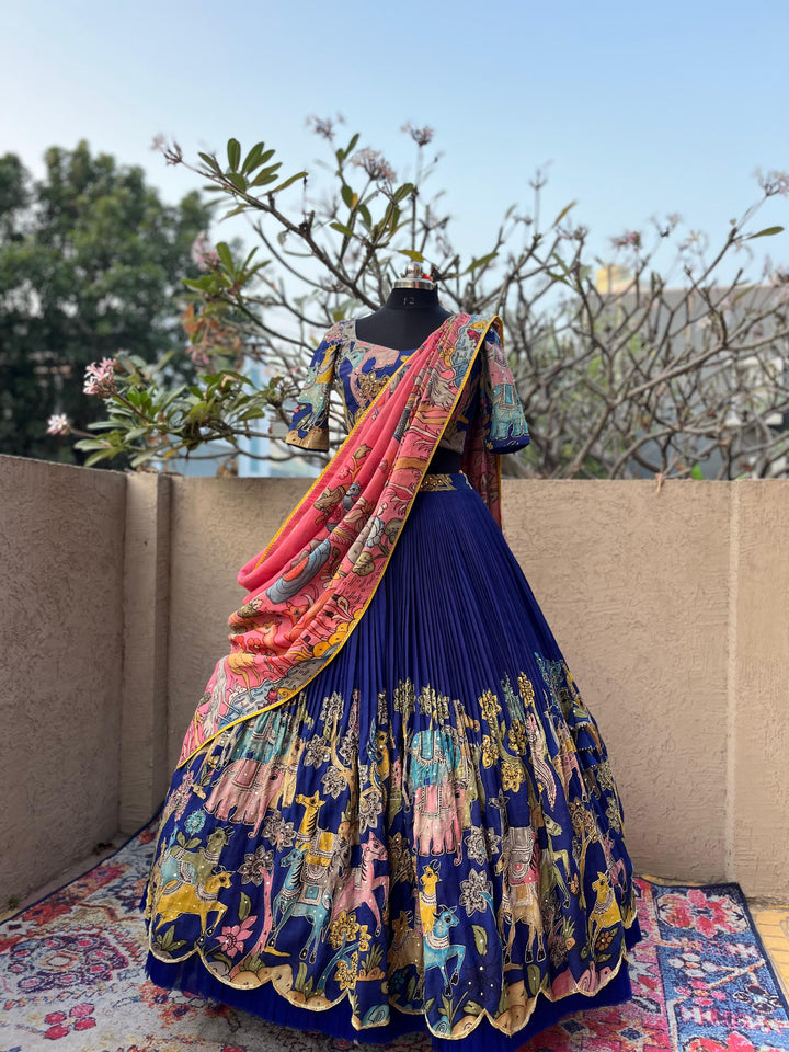 BrinjalishBlue Kalamkari Silk Lehenga