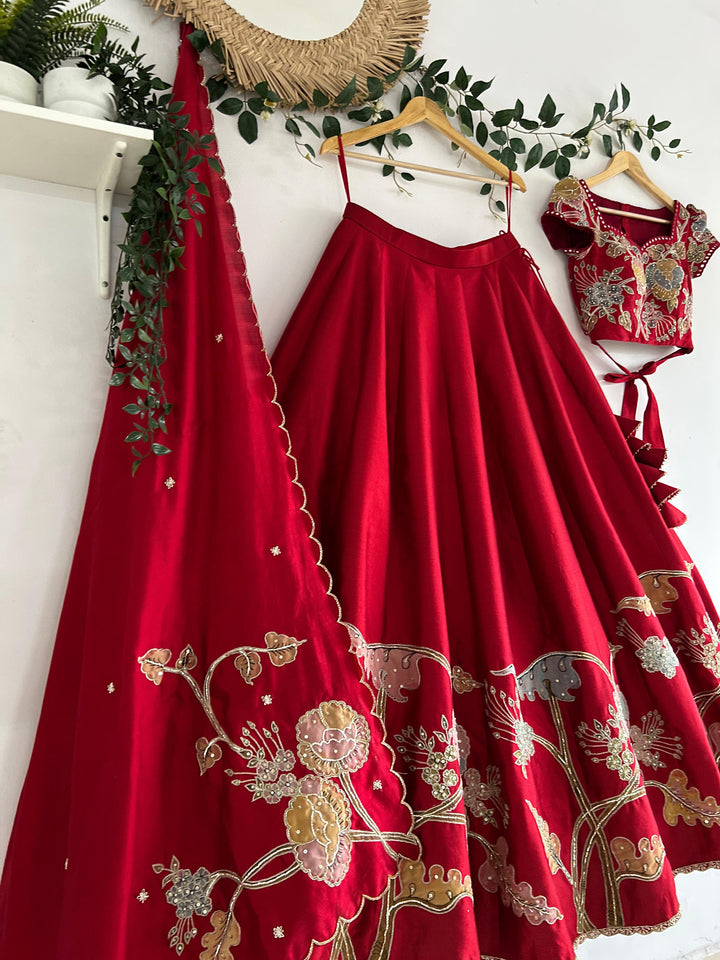 Red Bridal Silk Lehenga