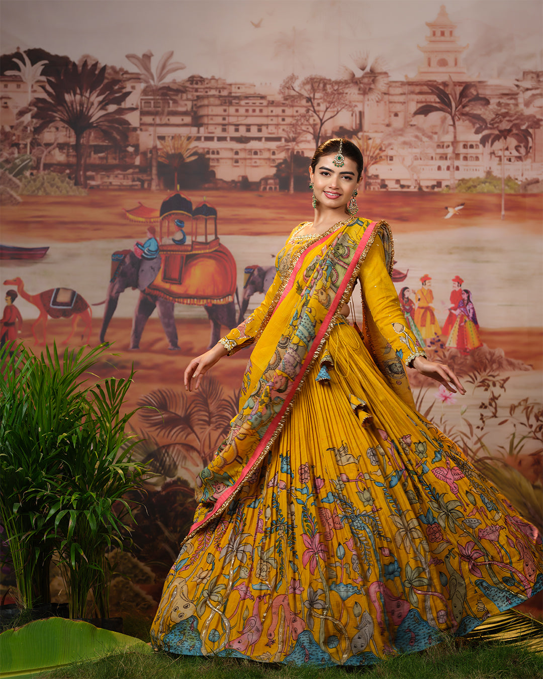 Bridal Yellow Kalamkari Lehenga