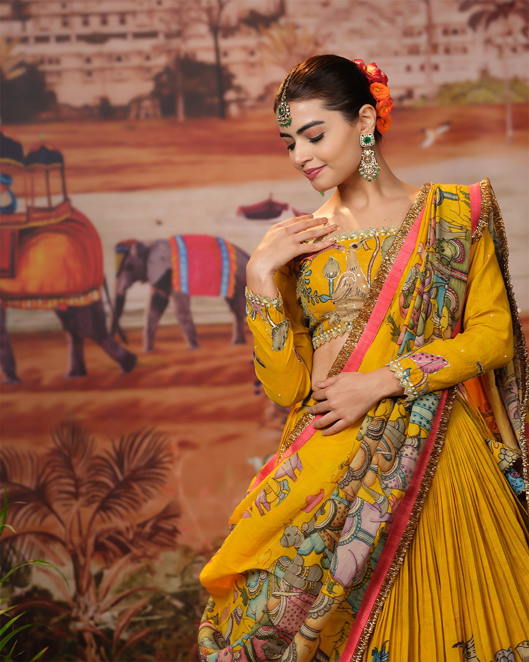 Bridal Yellow Kalamkari Lehenga