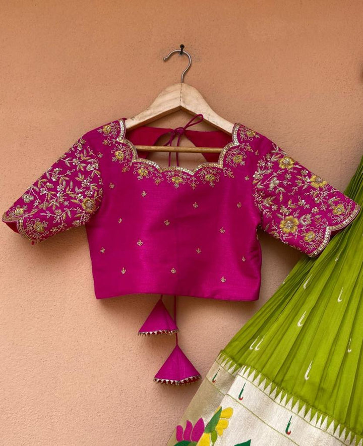 Pink & Green Paithani Silk Lehenga