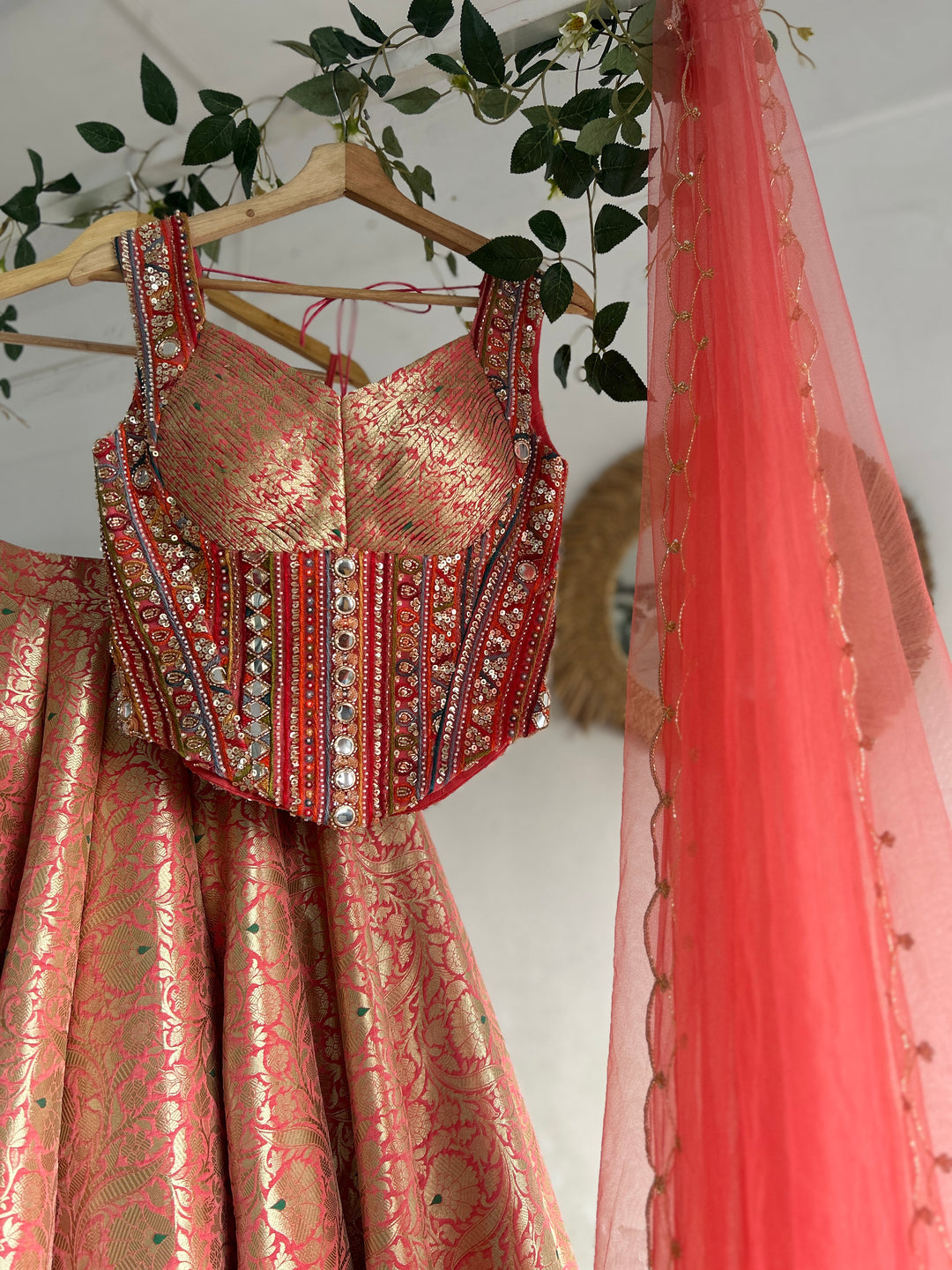 Peach Banaras Silk Lehenga