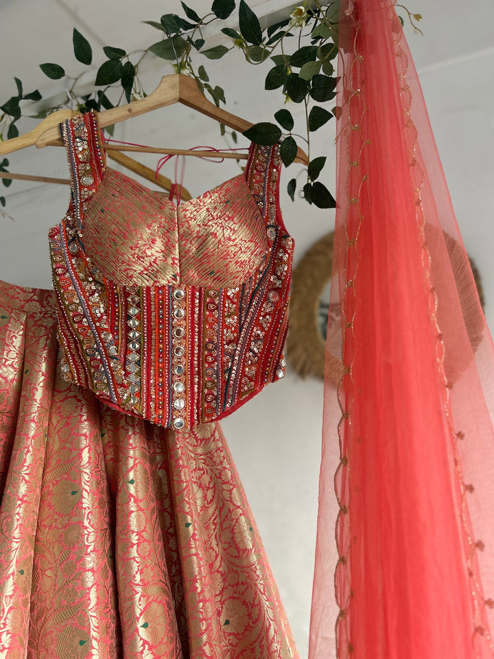 Peach Banaras Silk Lehenga