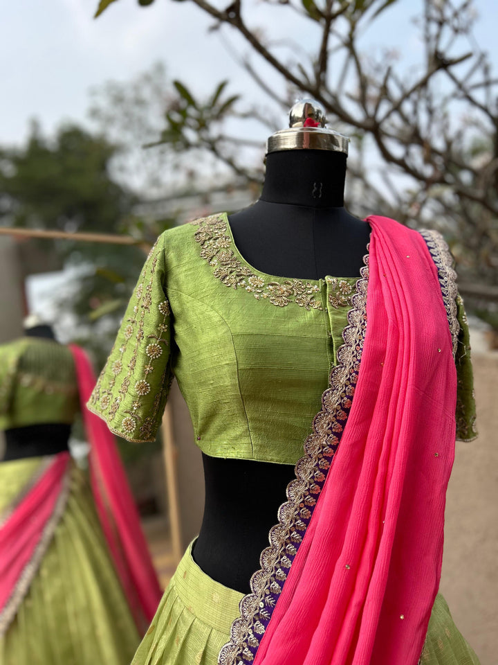 Pista Green Pure Kota Silk Lehenga