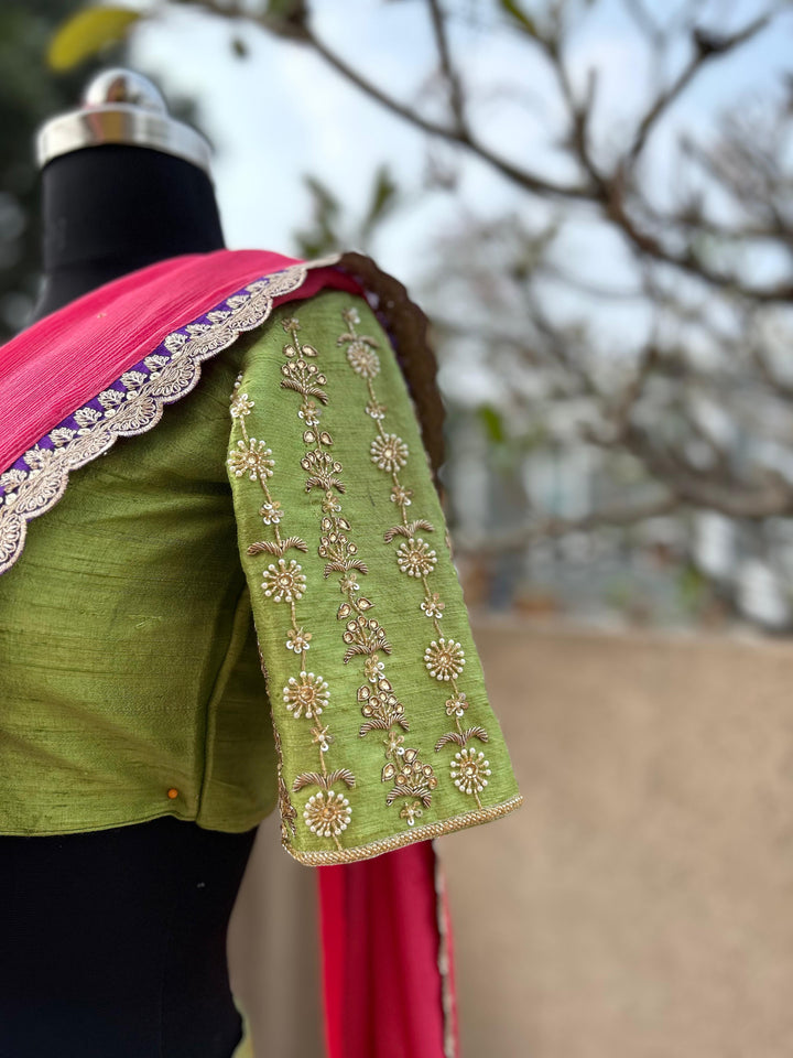 Pista Green Pure Kota Silk Lehenga