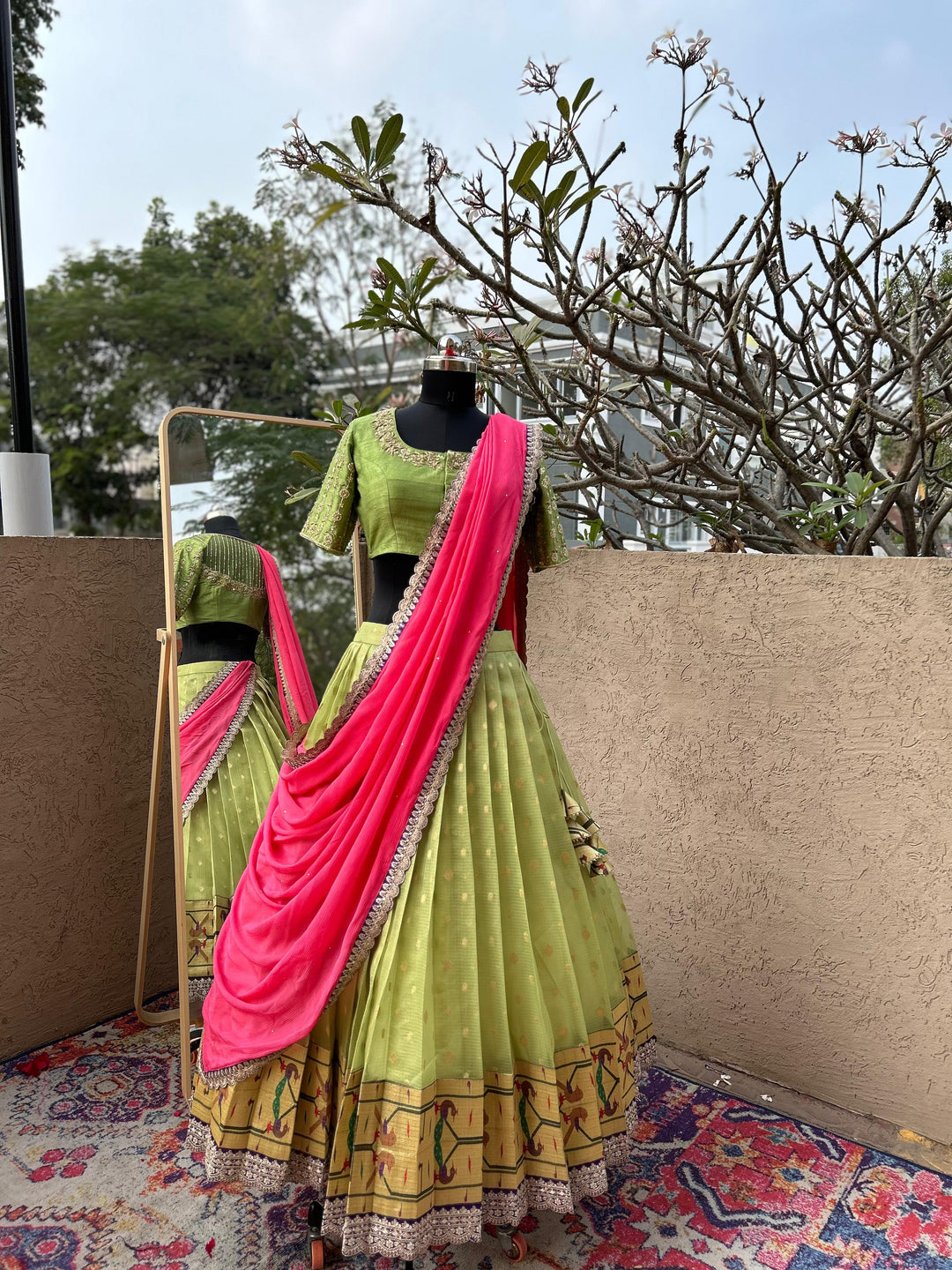 Pista Green Pure Kota Silk Lehenga