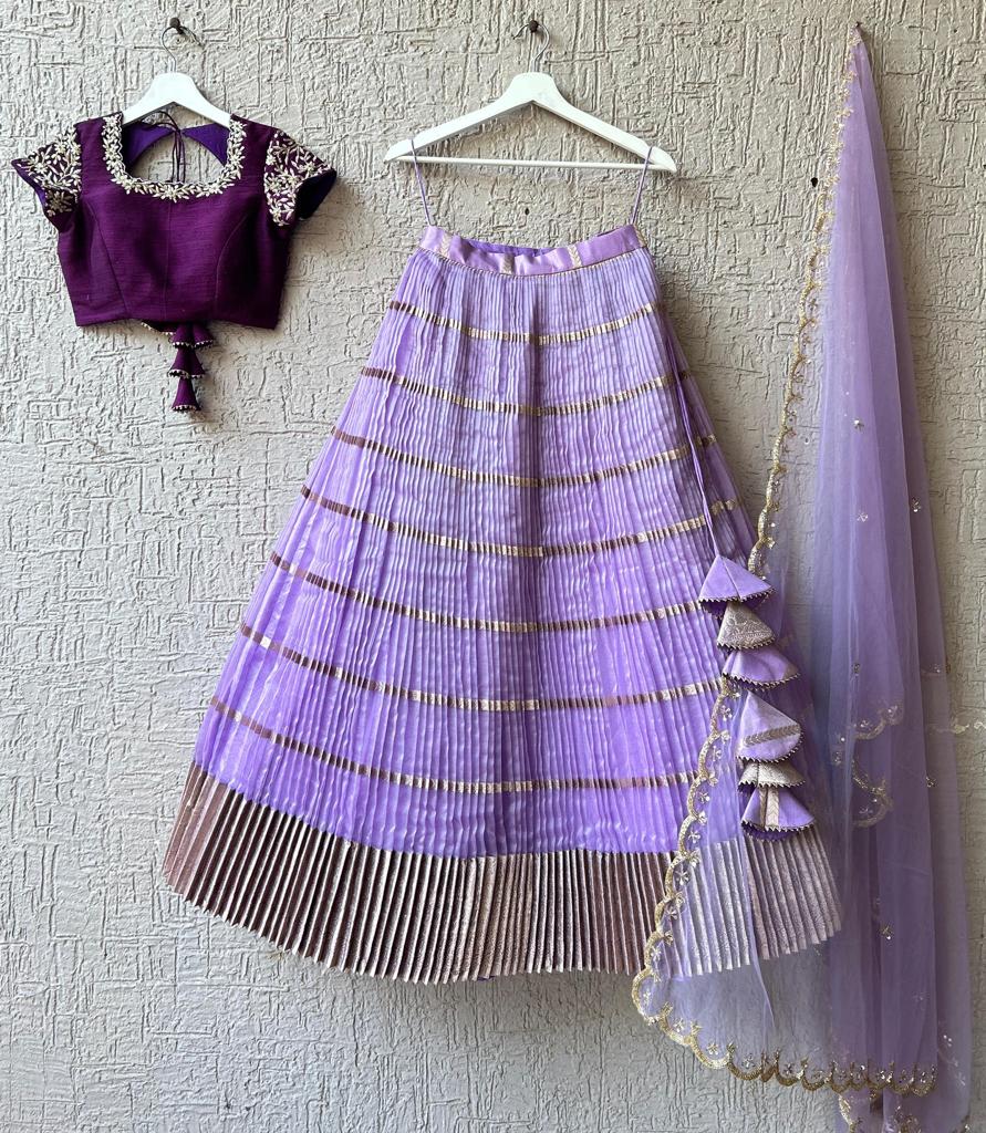 Purple and Lavender Organza Silk Lehenga