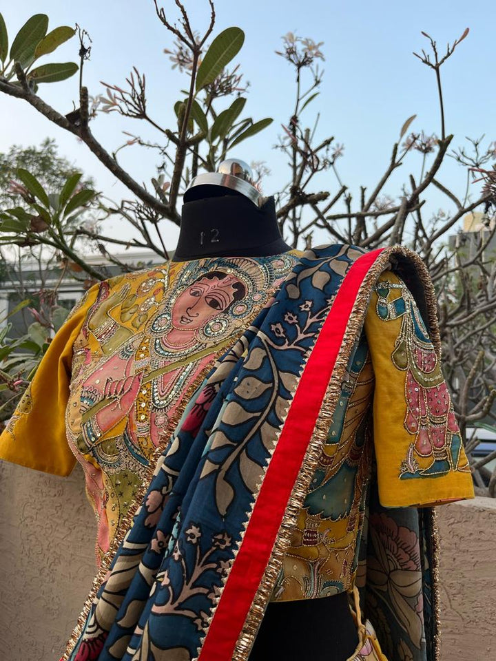 Yellow Kalamkari Silk Lehenga