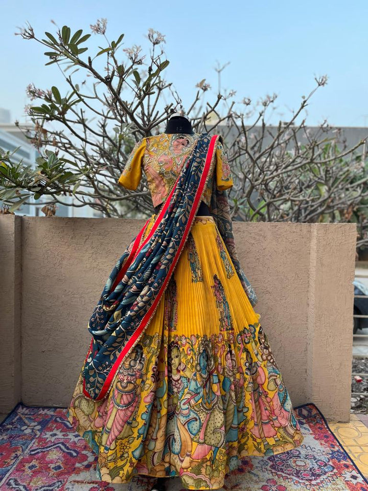 Yellow Kalamkari Silk Lehenga