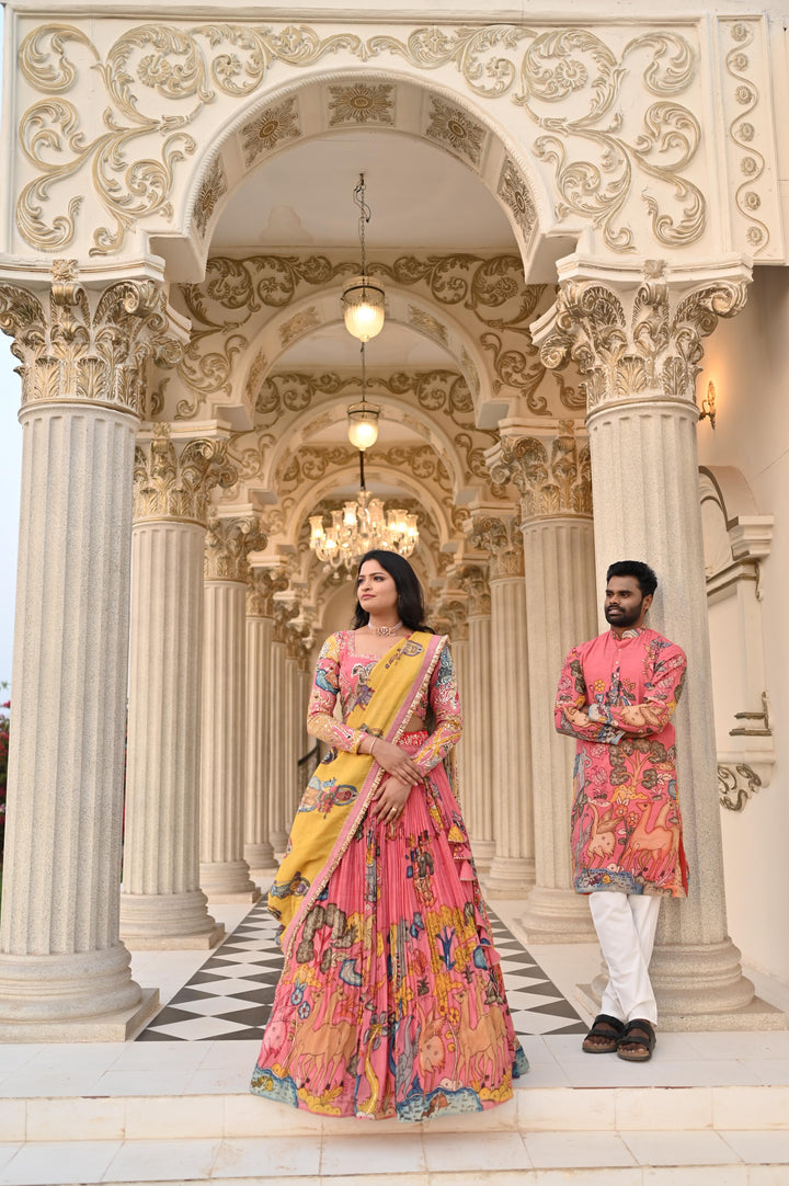 Couple Kalamkari Silk Lehenga