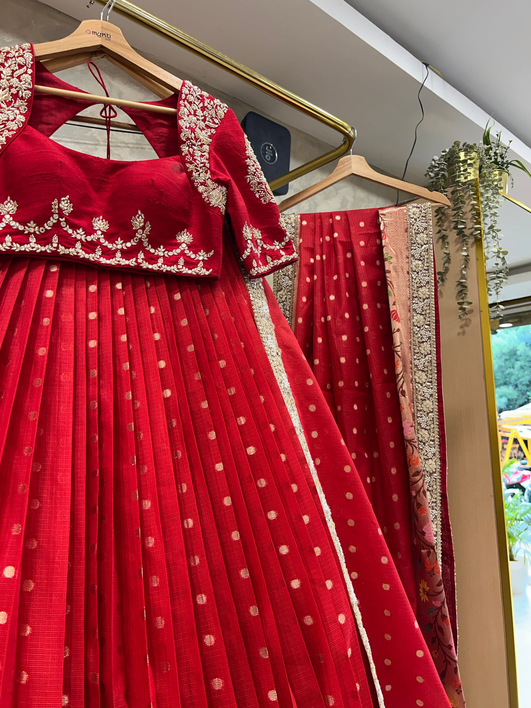 Red Kota Silk Lehenga