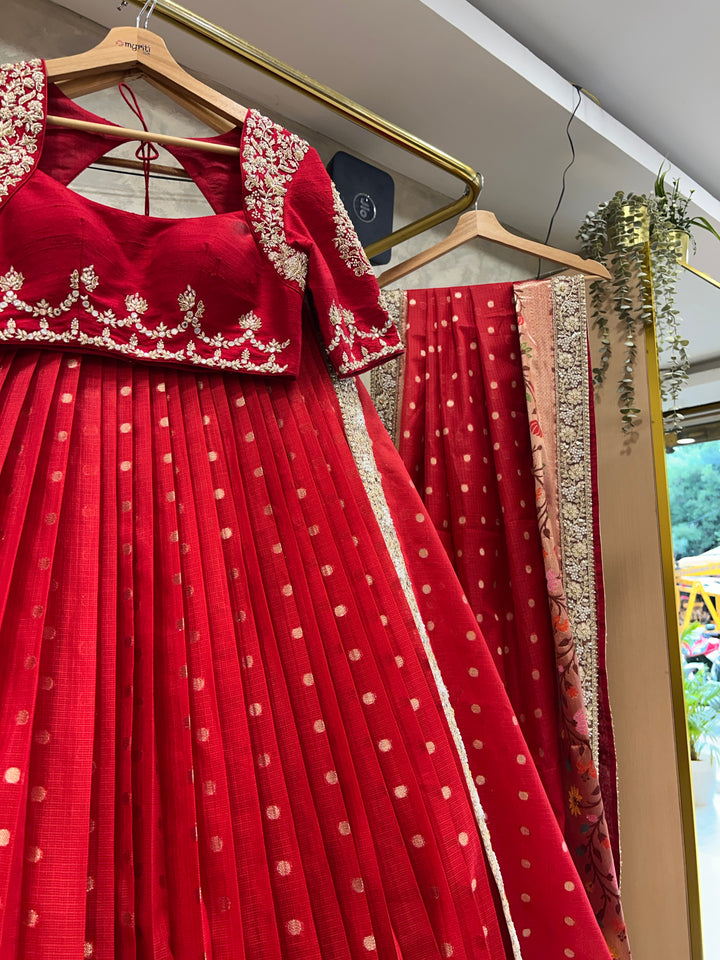 Red Kota Silk Lehenga
