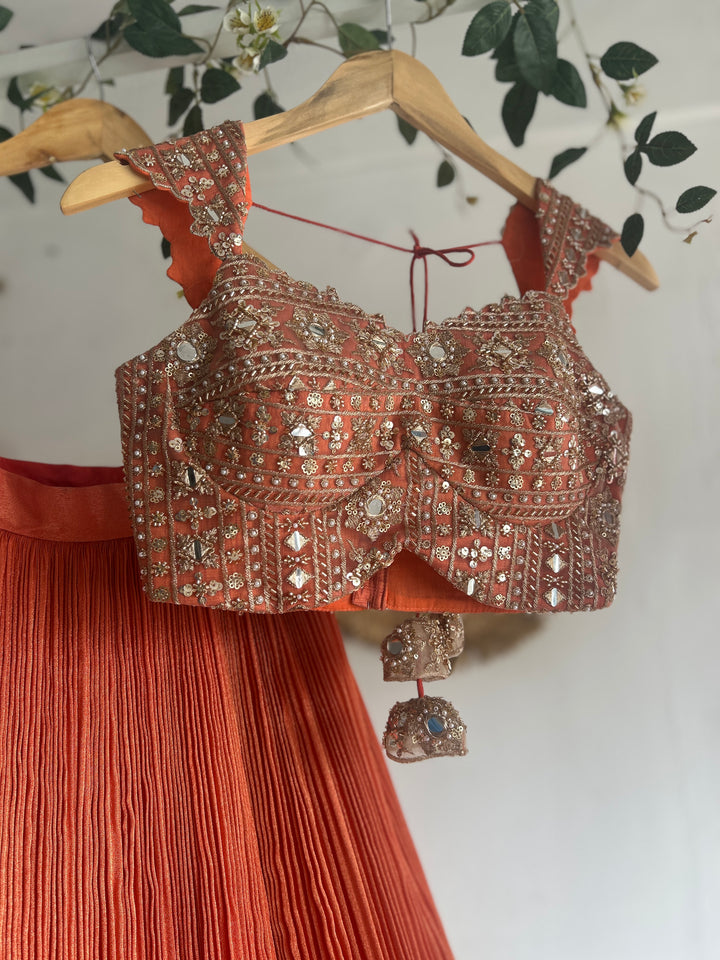 Peachish Orange Tissue Lehenga