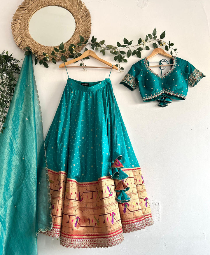 Teal Paithani Silk Lehenga