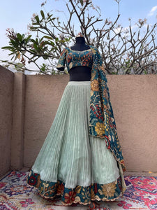 Pista Green Tissue Lehenga - Luxurious and Elegant Indian Ethnic Wear for Women at MyRiti