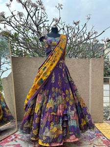 Stunning Purple Kalamkari Lehenga - Traditional Indian Ethnic Wear for Women at MyRiti