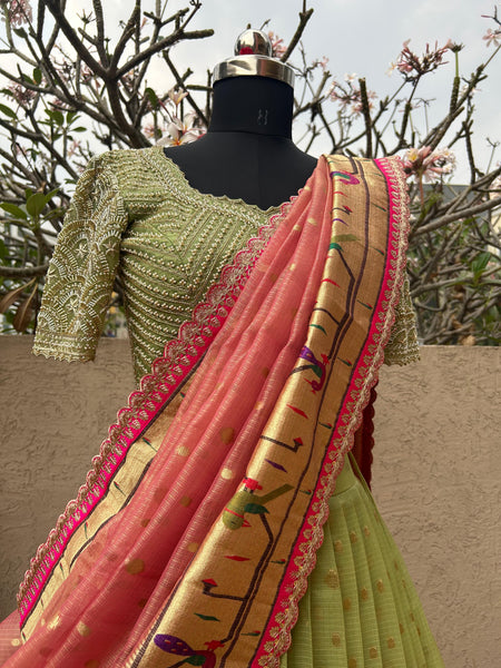 Elegant Pista Green Pure Kota Lehenga - Ideal Ethnic Wear for Women at MyRiti