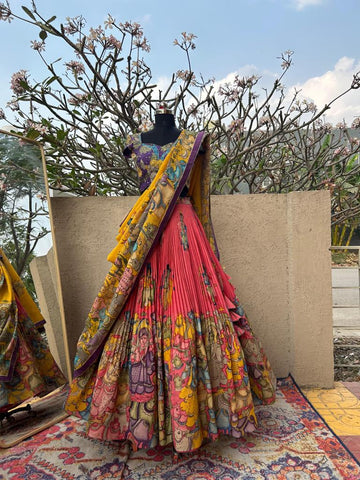 Stunning Purple & Pink Kalamkari Lehenga - Handloom Ethnic Wear for Women at MyRiti