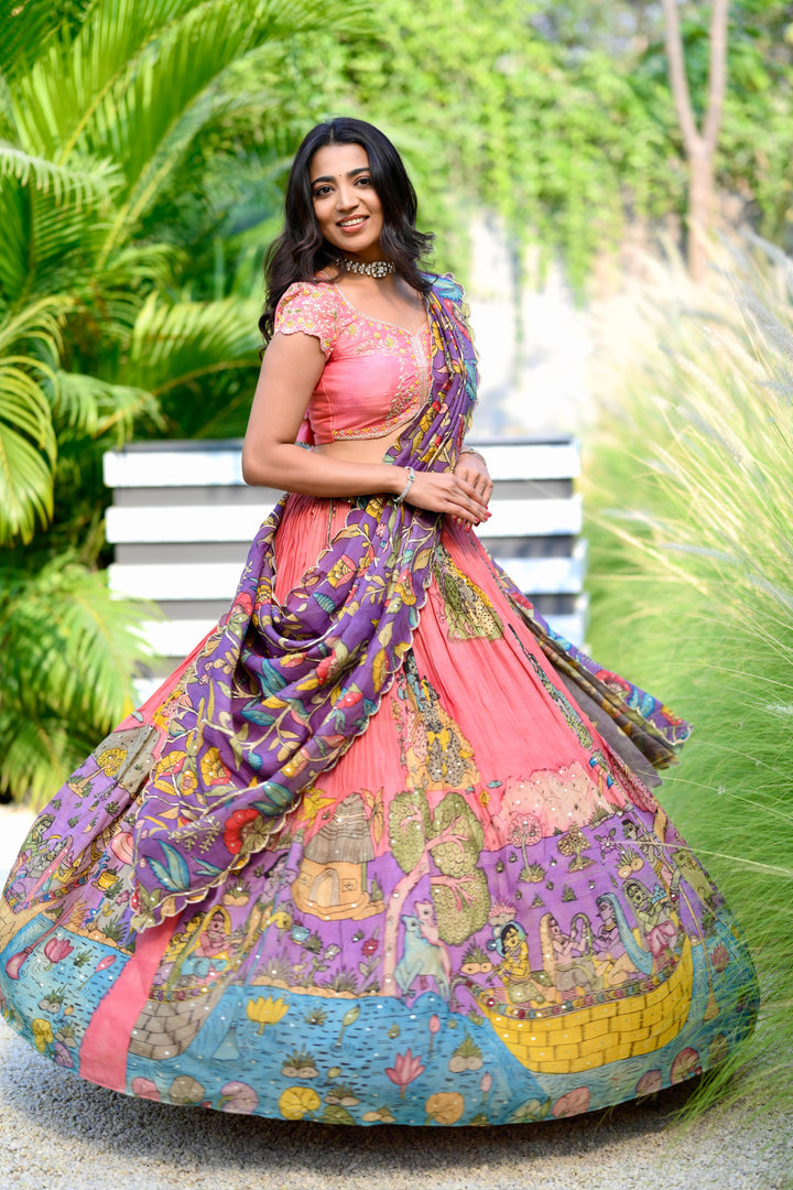 Pink Kalamkari Lehenga