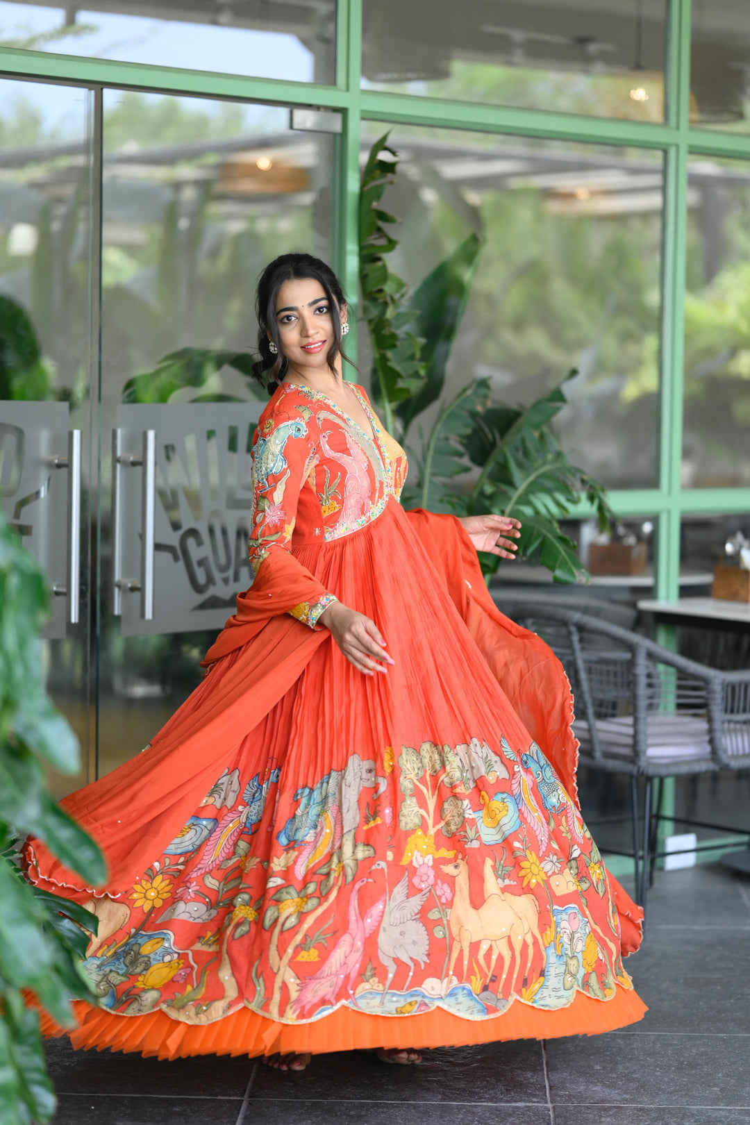 Orange Pen Kalamkari Silk Dress