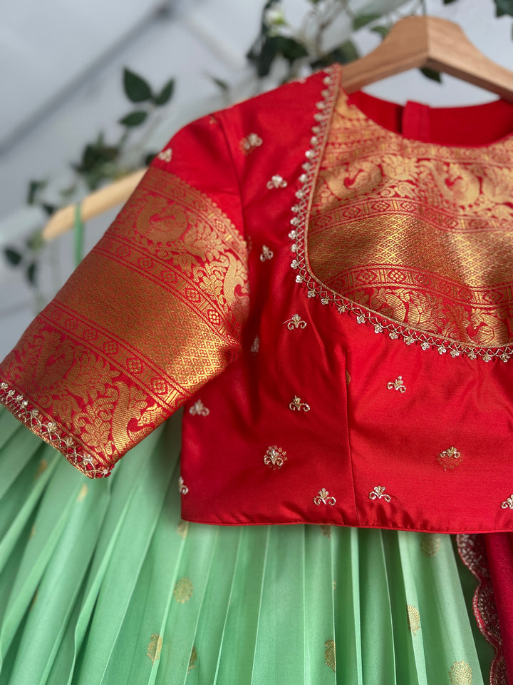 Green & Red Silk Lehenga