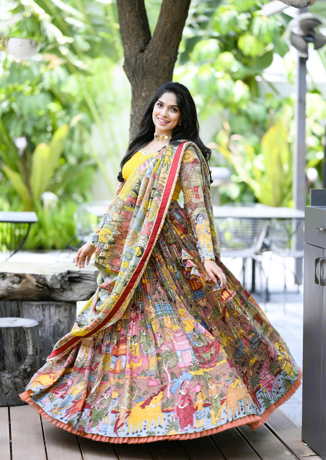 Peach Kalamkari Lehenga