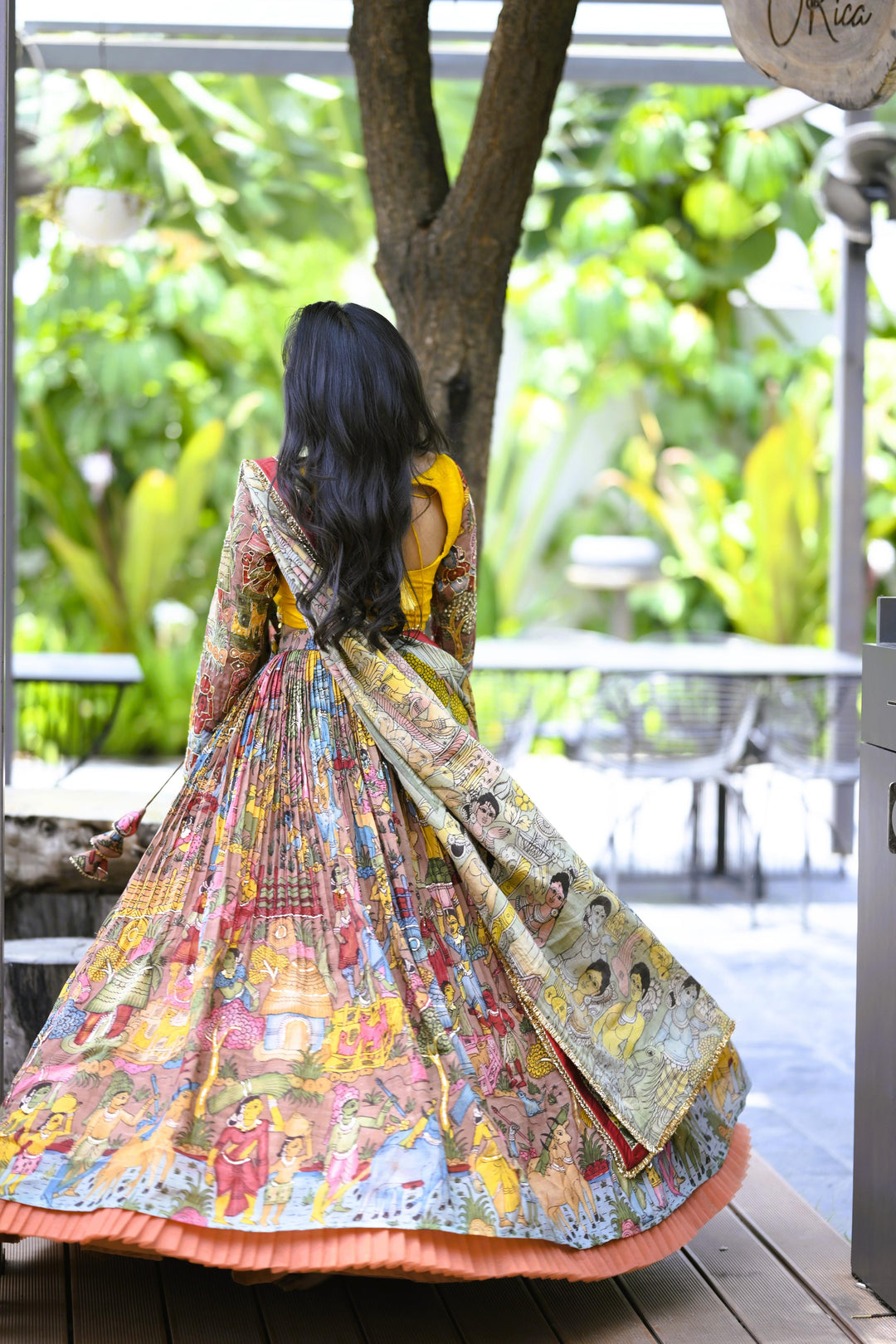 Peach Kalamkari Lehenga