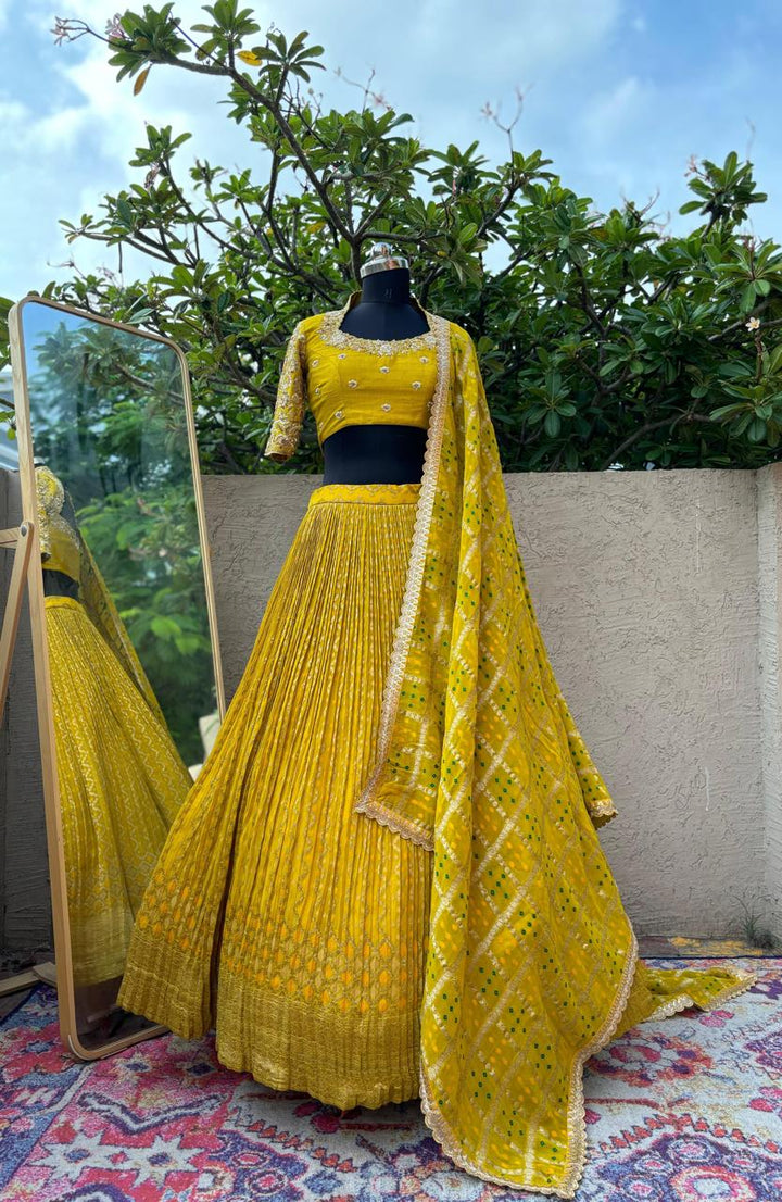 Yellow Bandhani Lehenga