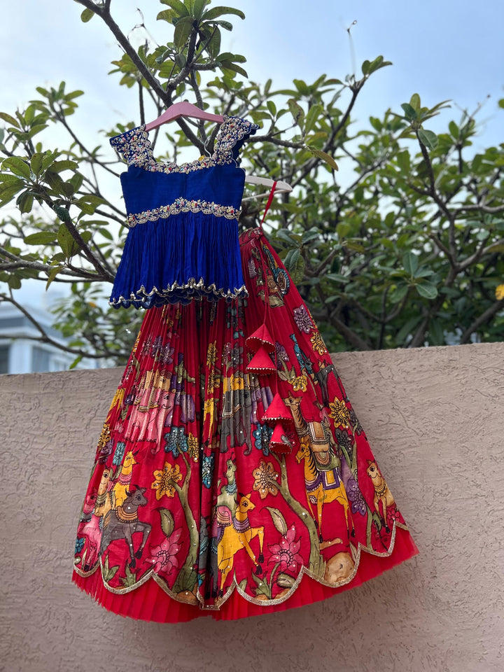 Red & Blue Kalamkari Lehenga