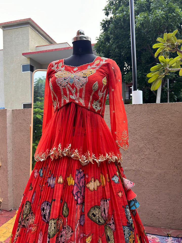 Peachish Orange Kalamkari Lehenga